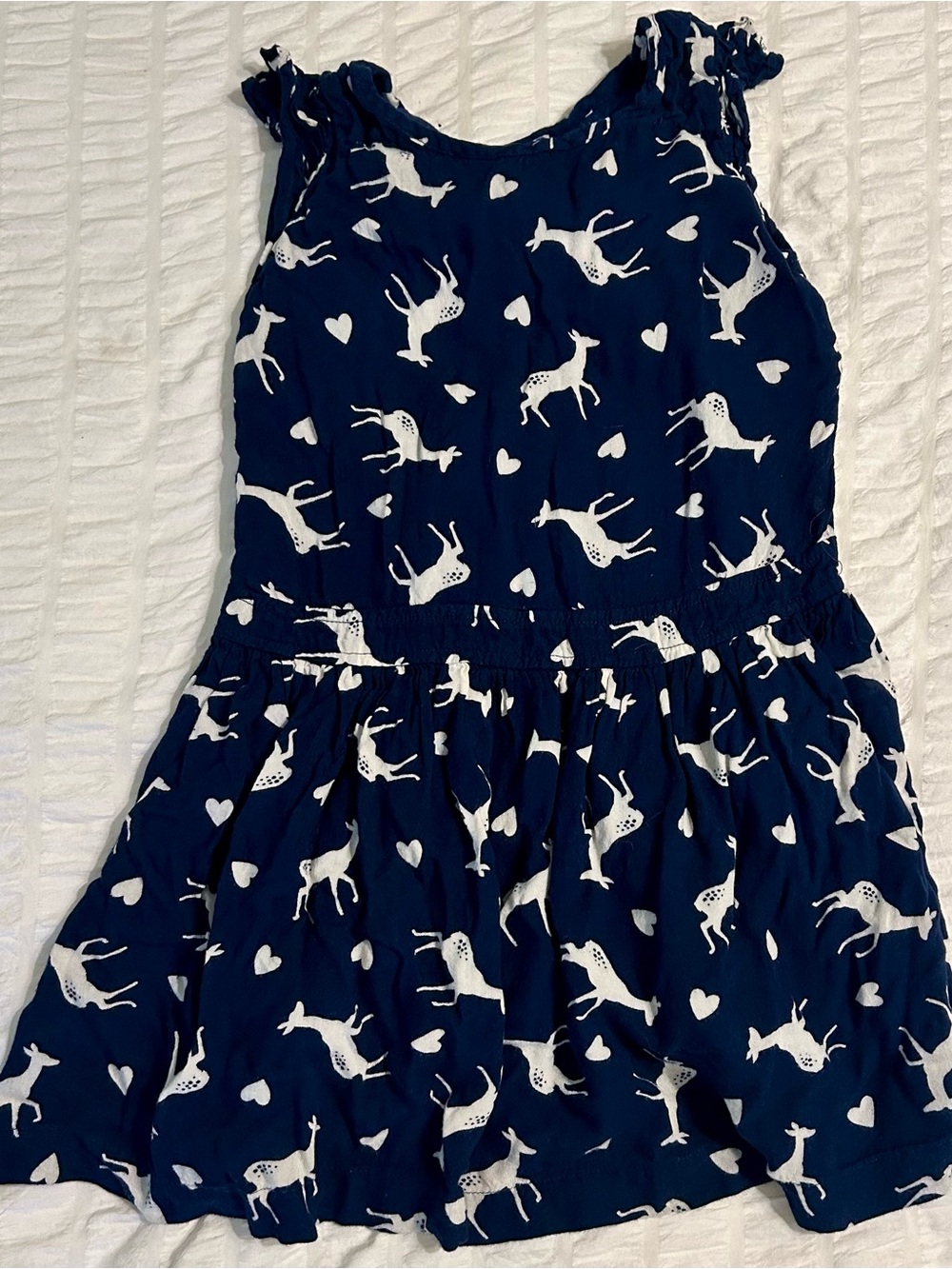 fresh navy and white kids dress with deer motif
